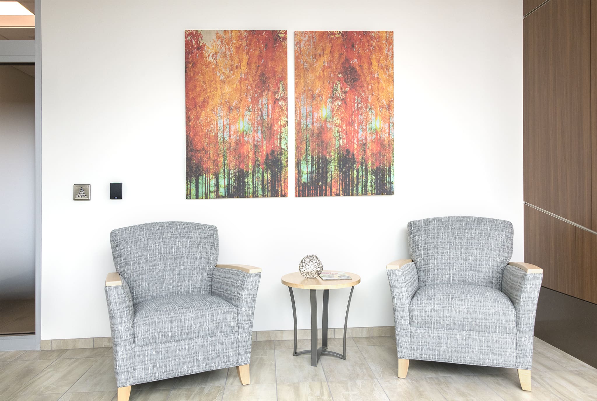 2-Panel Wood Artwork Behind Chairs