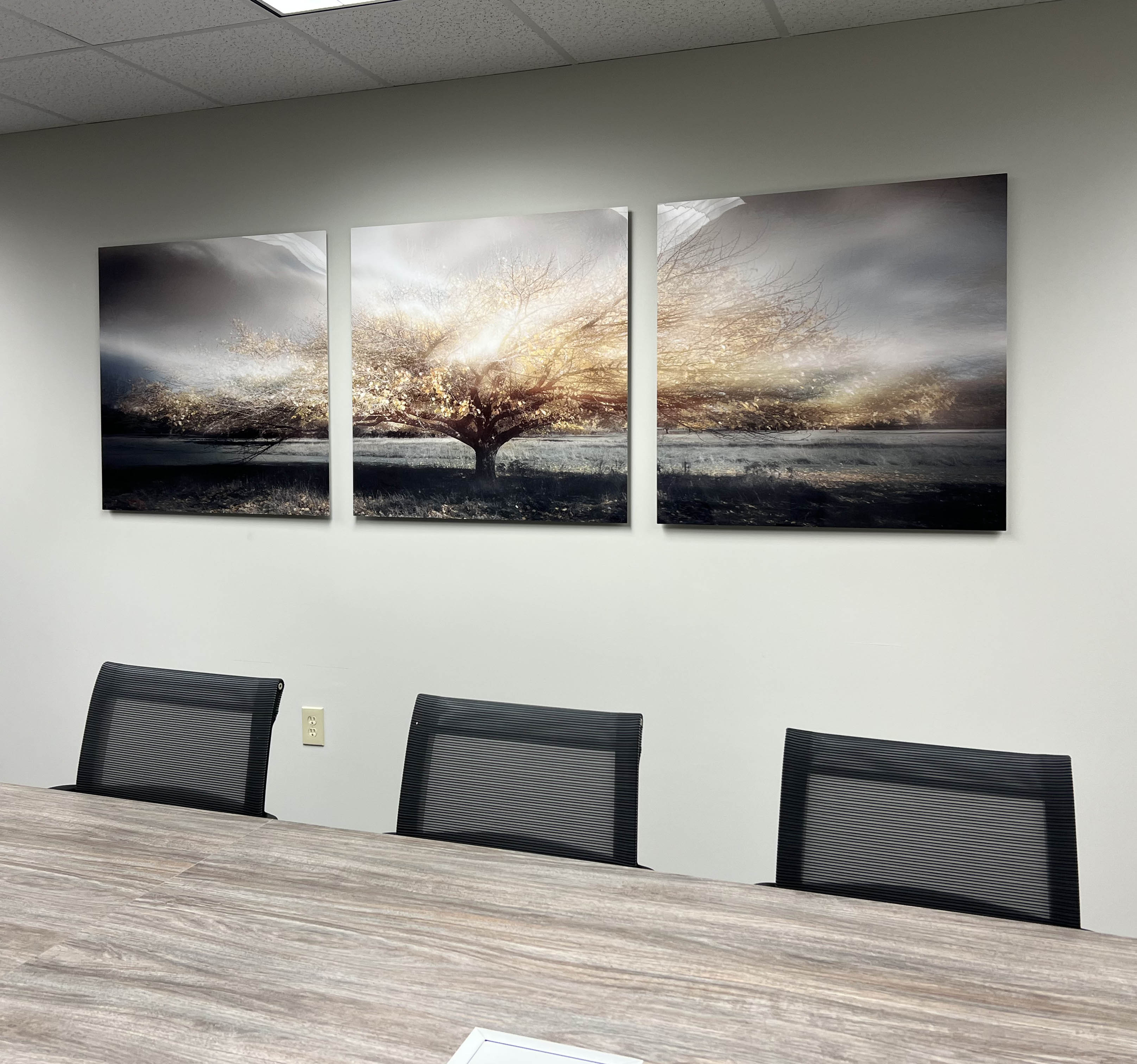 Metal finish artwork in conference room