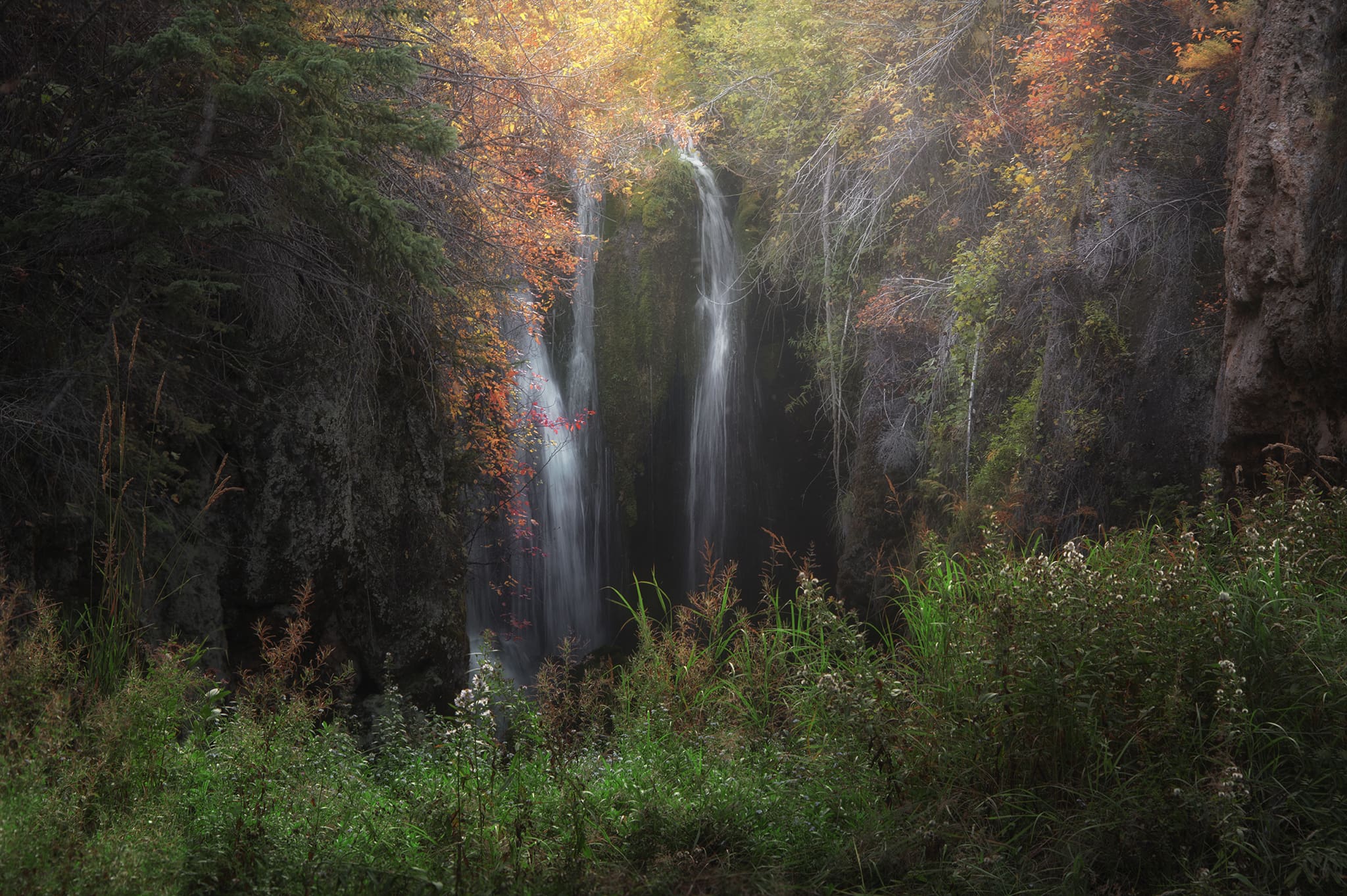 Waterfall in Fall at Spearfish Canyon