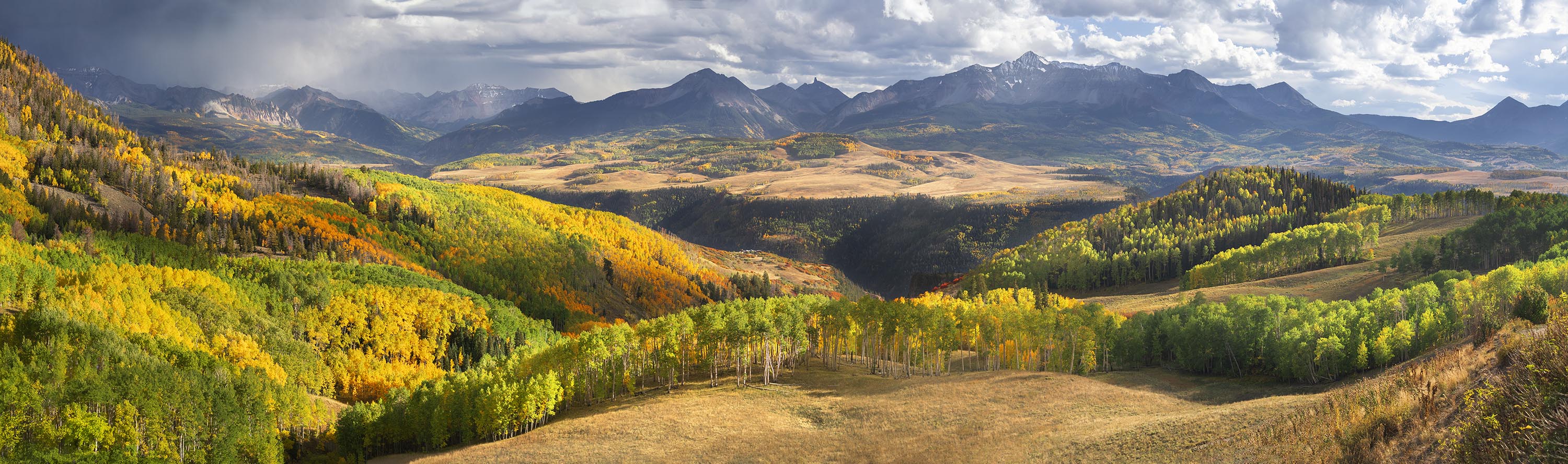 Fall Colorado Mountains, Hills, and Colorful Aspens