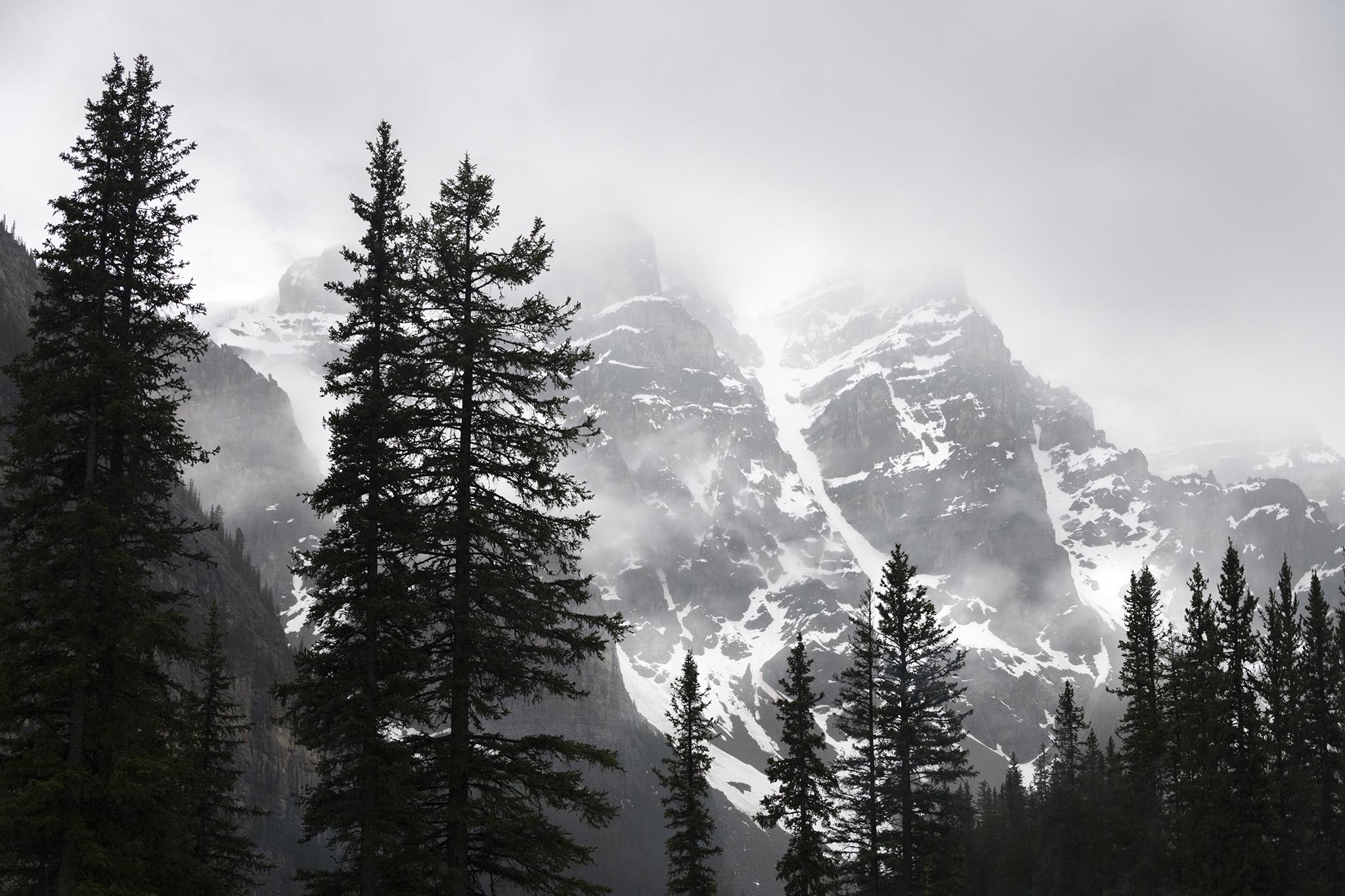 Black and White Picture of Morraine Lake