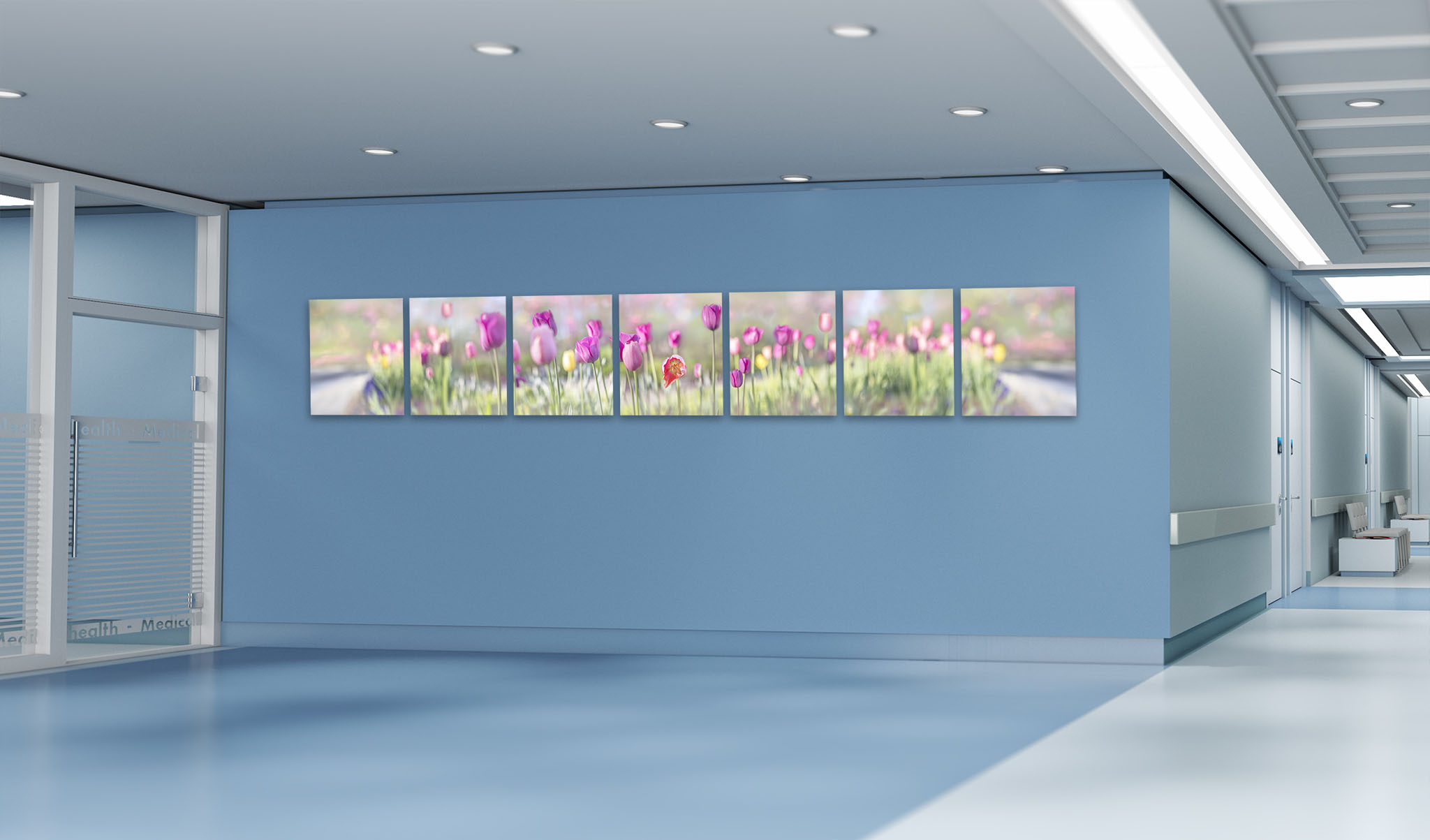 Wide Multi-Panel Tulip Flower Artwork