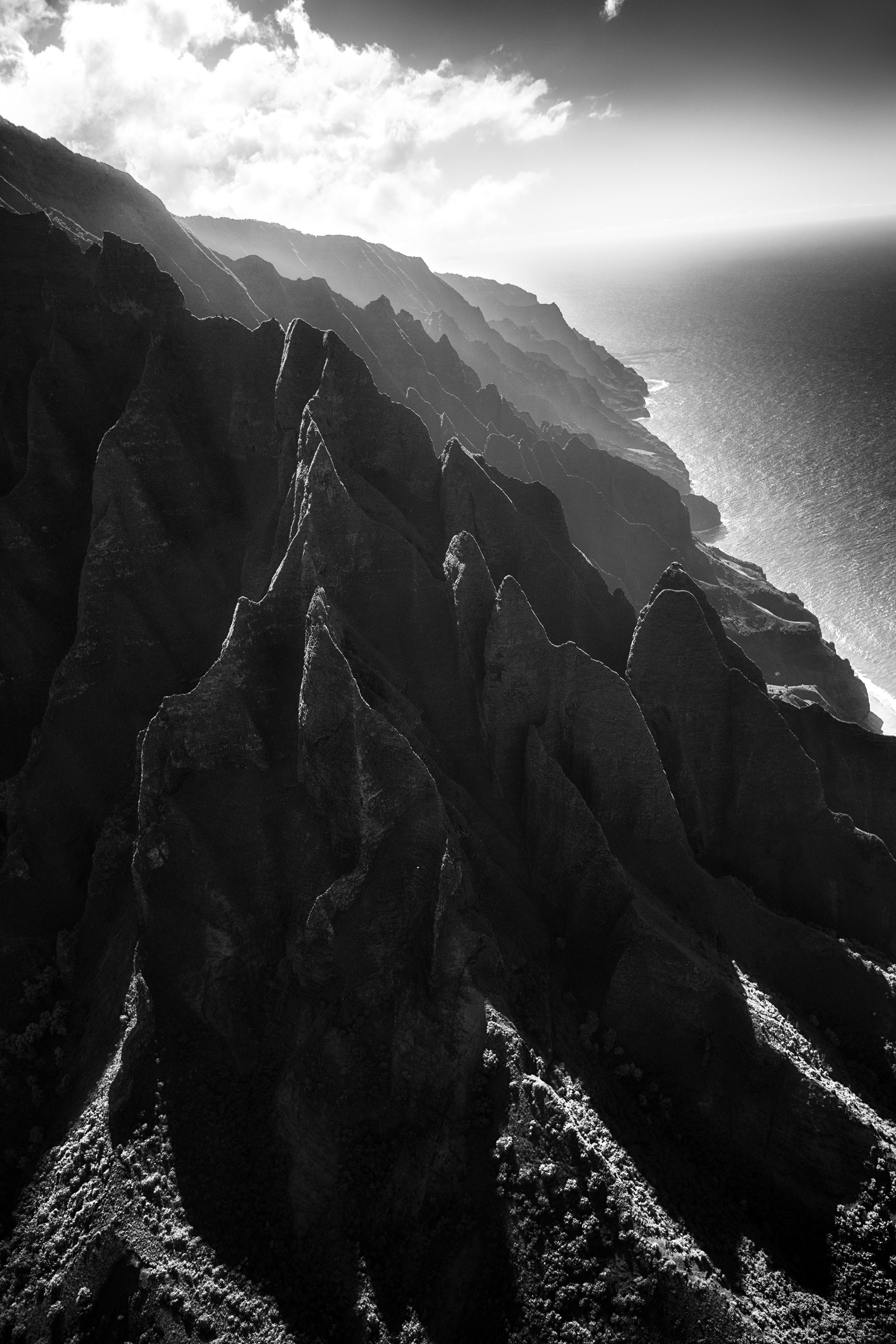 Black and White picture of Kauai coastline