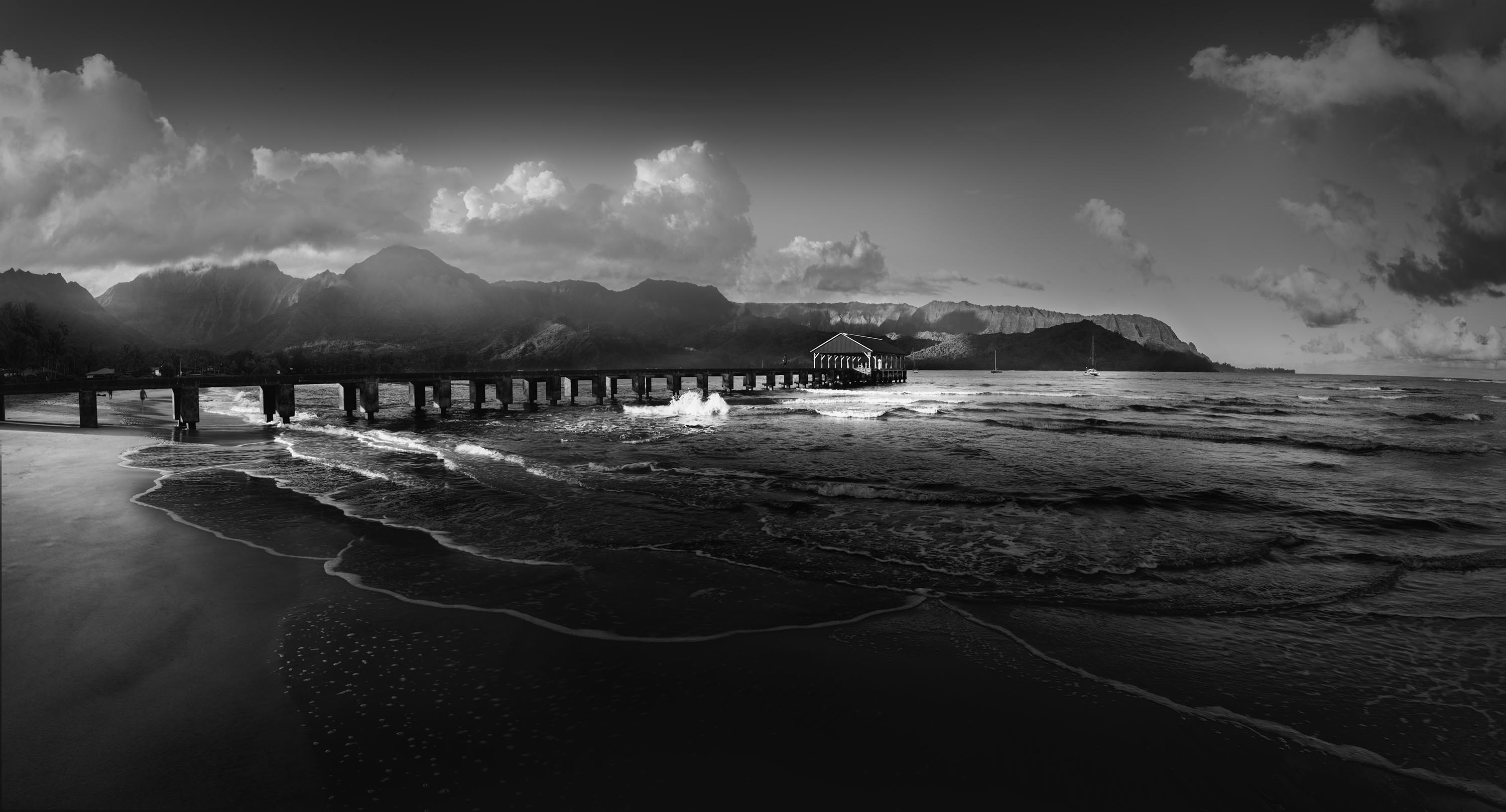 Hanalei Bay Pier in Black and White