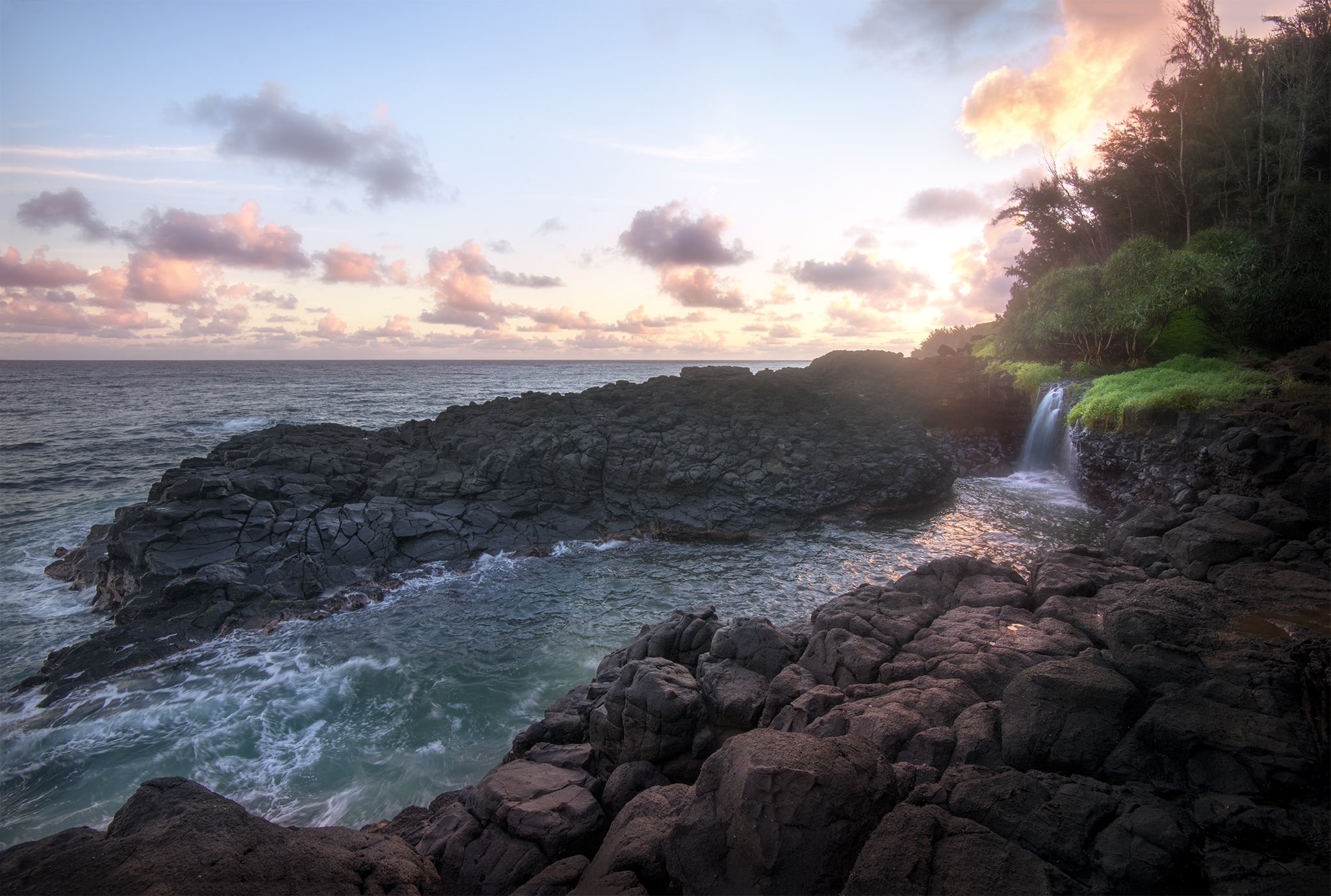 Sunrise Waterfall at Queens Bath Kauai