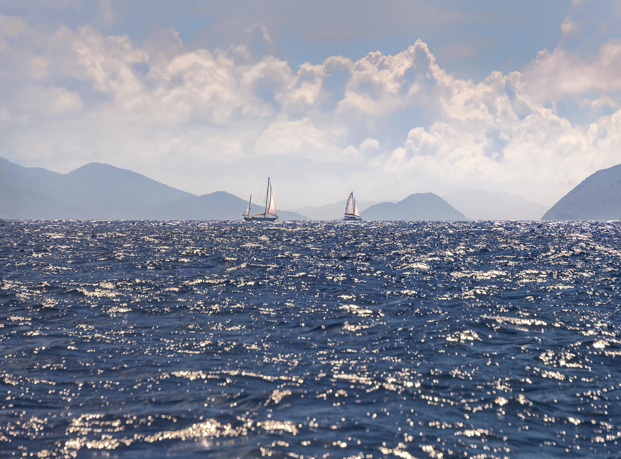 Two sailboat sailing at British Virgin Islands.