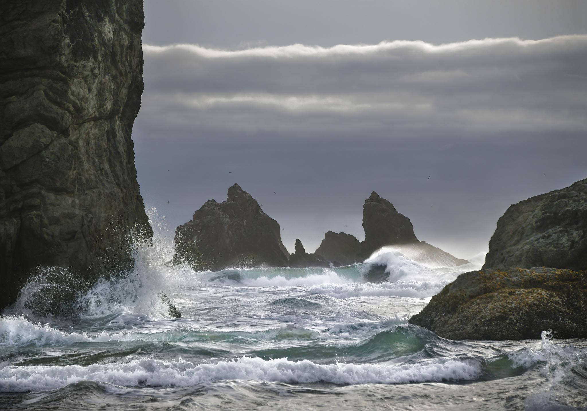 Waves crashing around Bandon Beach