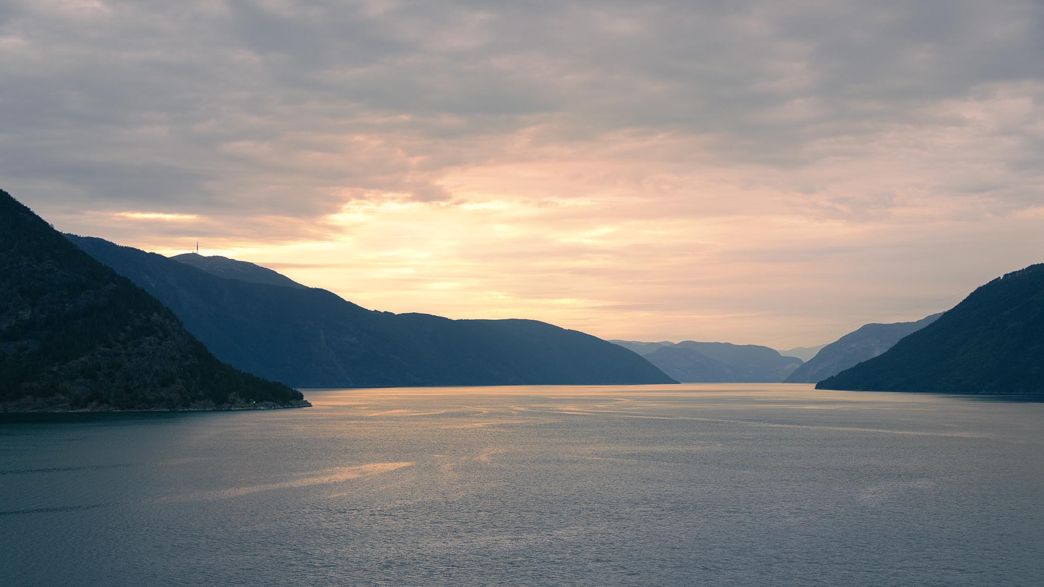 Warm Sunset in Norwegian Fjords