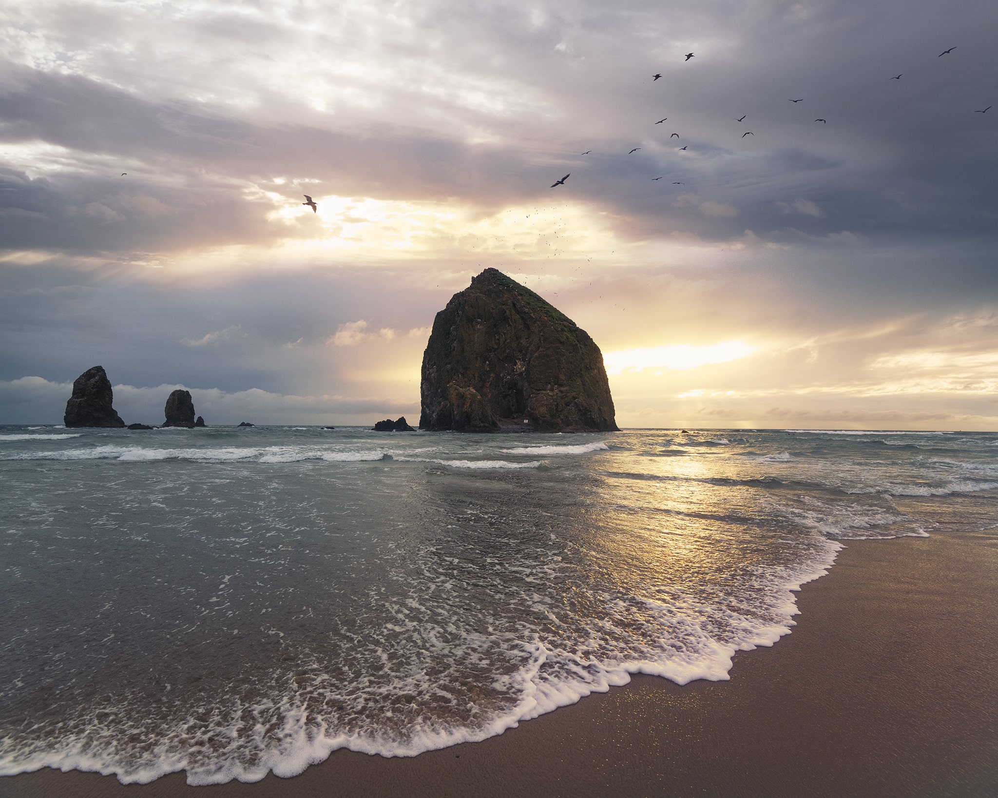 Dramatic Sunset at Cannon Beach in Oregon