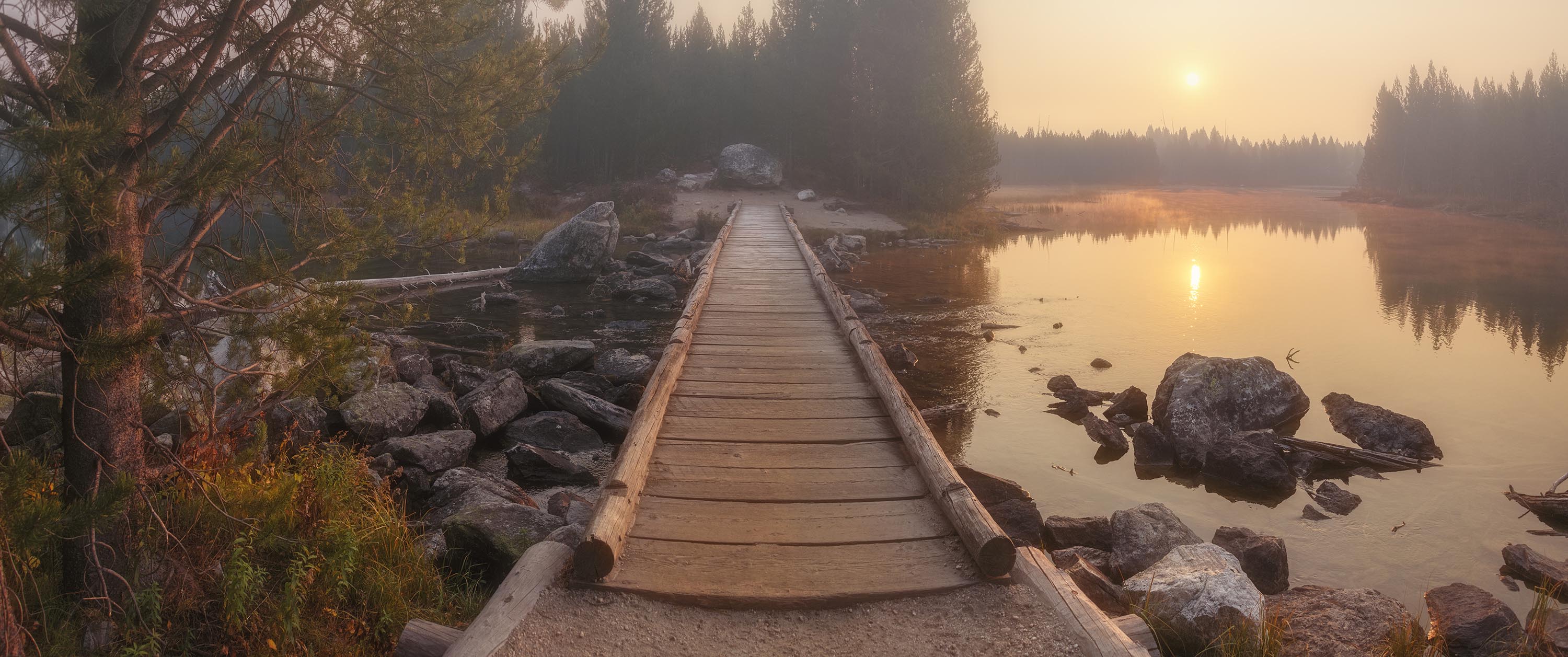 Bridge and Sunrise at Taggert Lake