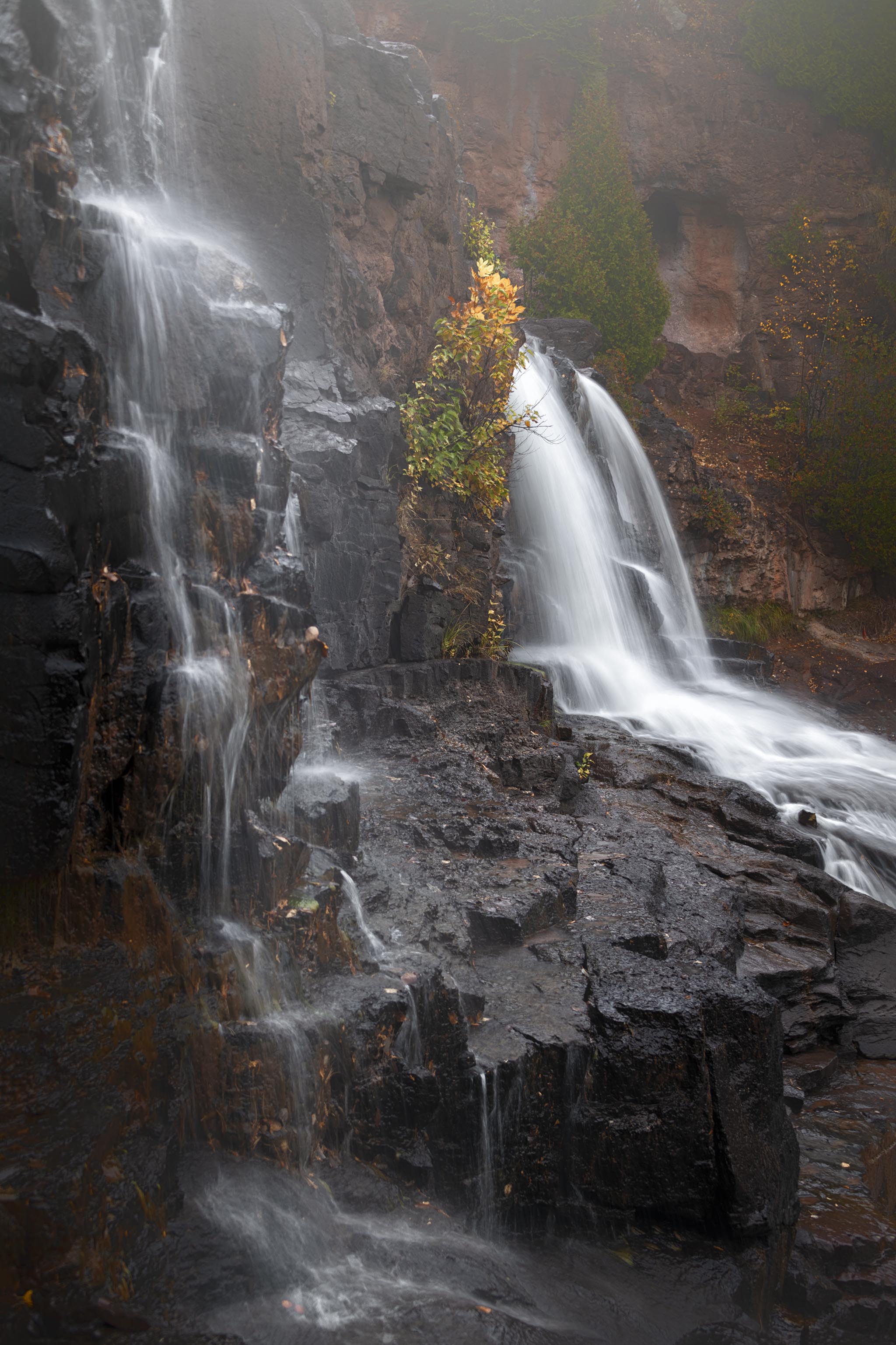 Cascading waterfall at Gooseberry State Falls Park