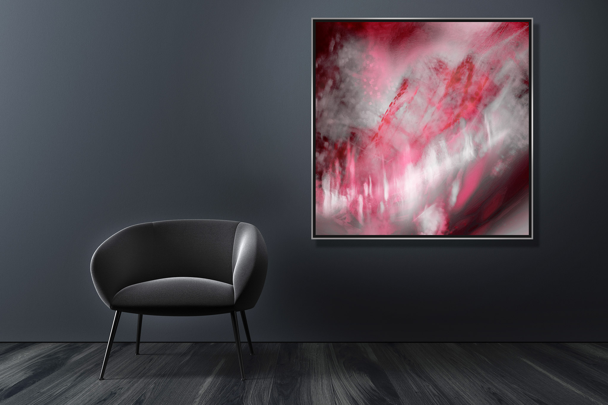 Modern abstract artwork on wall featuring viva magenta