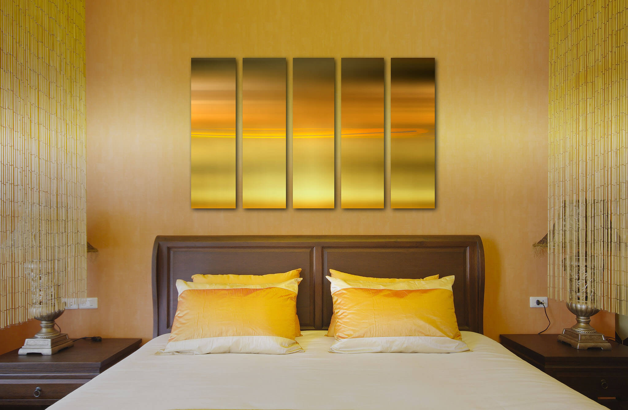 5-Panel Yellow Artwork Over Bed
