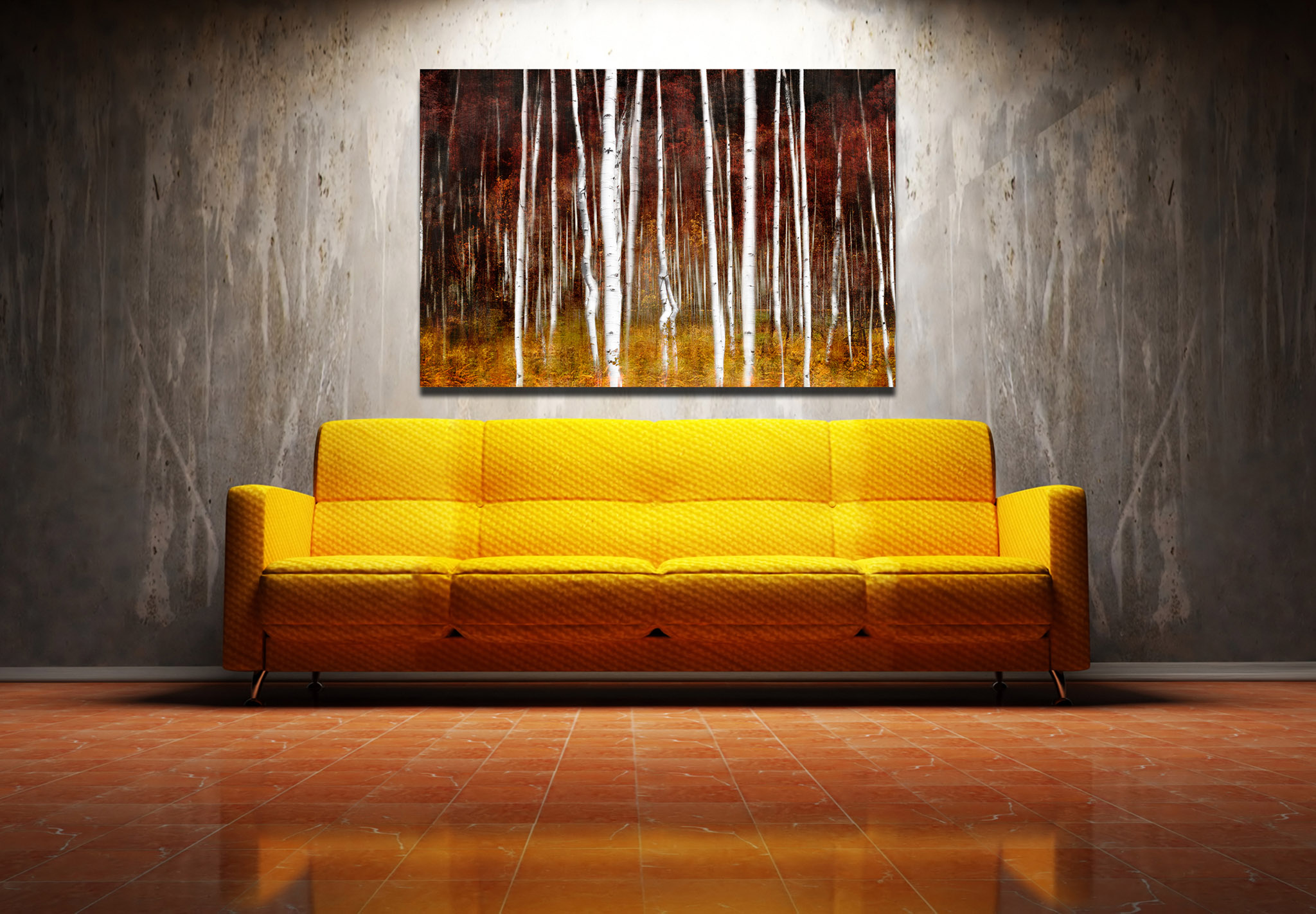 Fall Foliage artwork over couch.