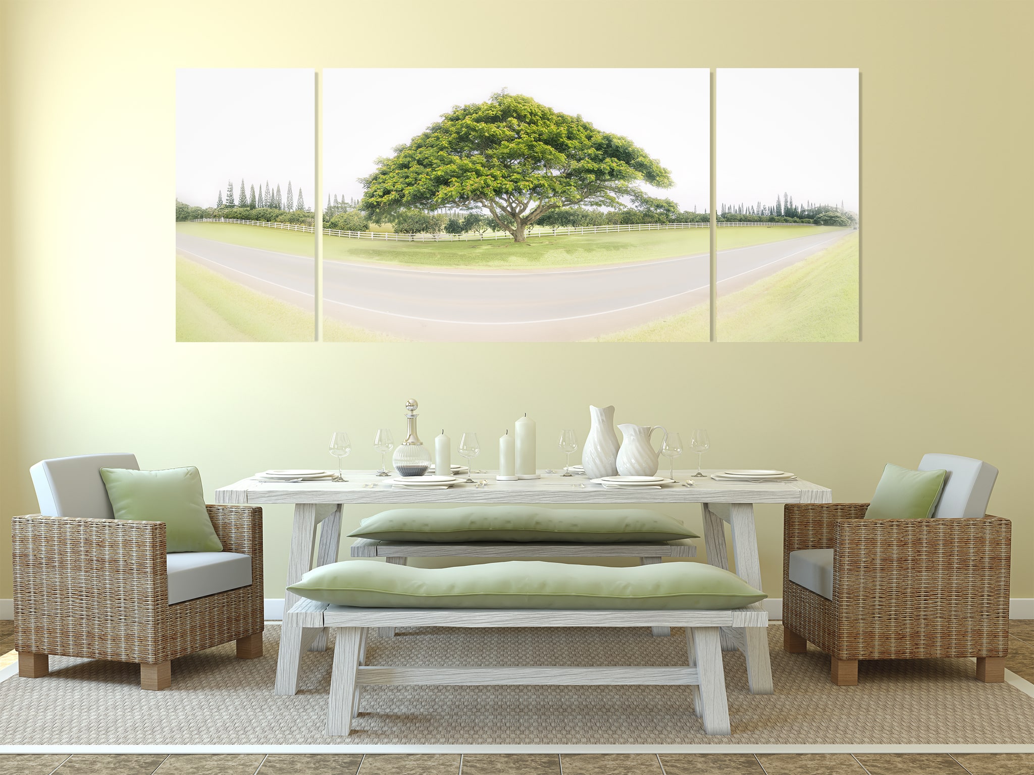 3-Panel Artwork of Tree in Room